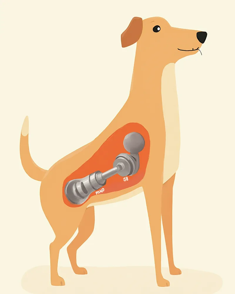 강아지 인공 고관절 임플란트 구성 요소 단면 일러스트