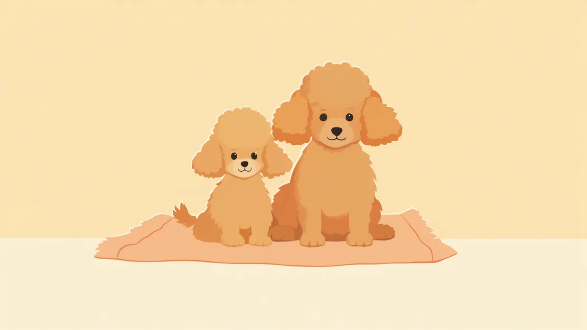 나란히 앉아 있는 토이푸들 강아지와 성견