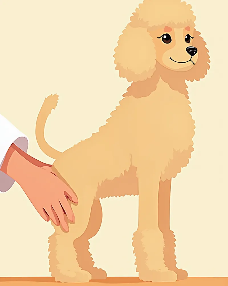 수의사가 토이푸들의 무릎 관절을 검사하는 모습