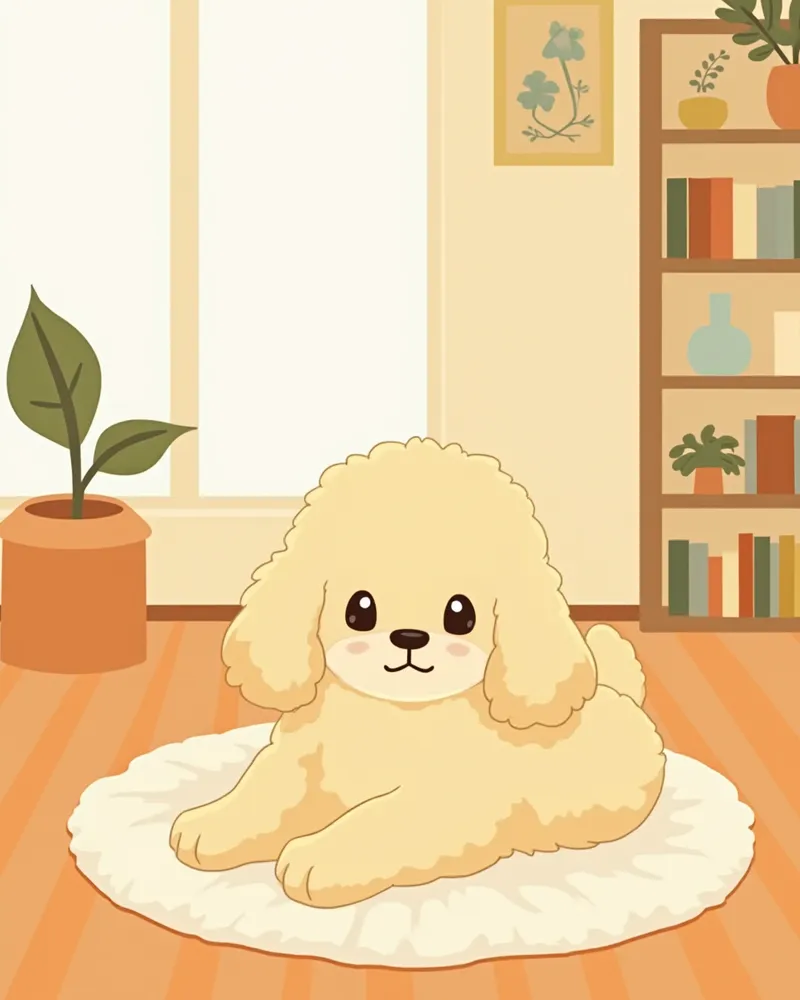 미끄럼 방지 매트 위에서 편안히 쉬는 토이푸들