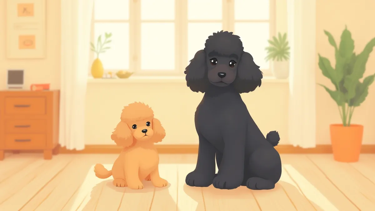 거실에 나란히 앉은 토이푸들과 스탠다드 푸들