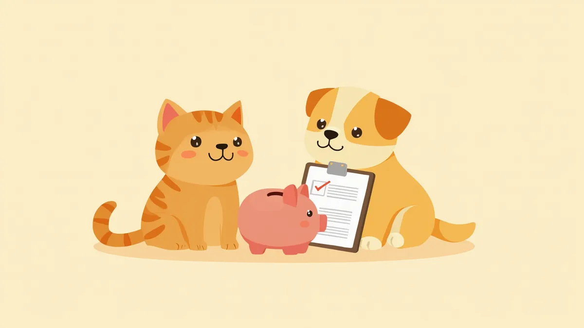 강아지와 고양이 옆에 훈련 비용을 상징하는 저금통이 놓여 있는 모습