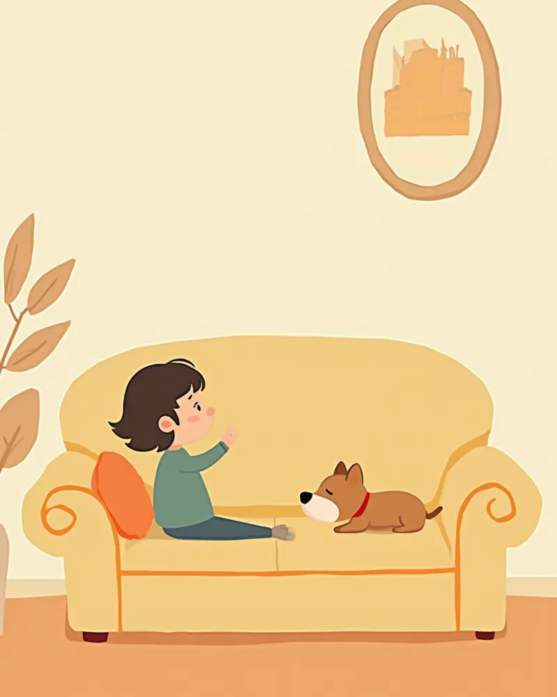 무기력한 강아지를 지켜보는 보호자