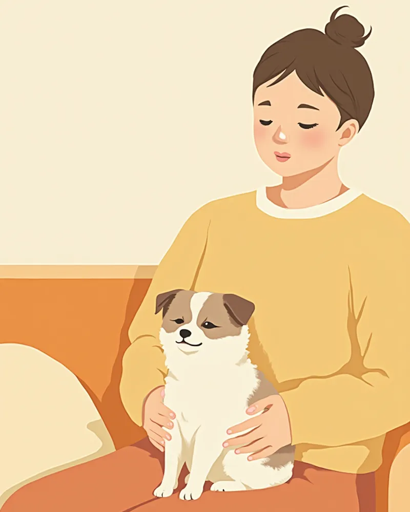 보호자 무릎에서 안정을 찾은 강아지