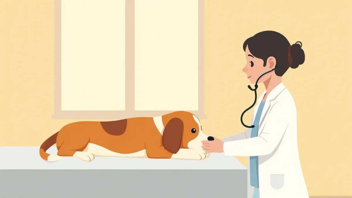 수의사에게 진료받는 노령 강아지