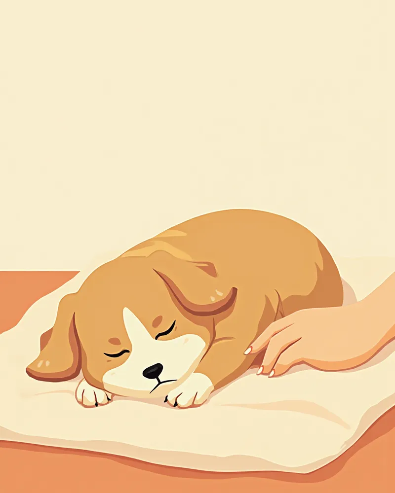 생검 후 집에서 편안하게 쉬고 있는 강아지