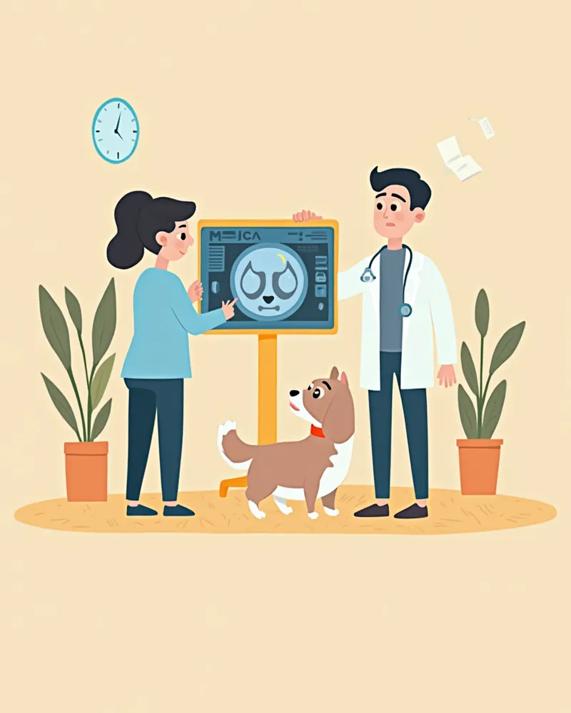 CT 영상으로 강아지 종양 경계를 확인하는 수의사