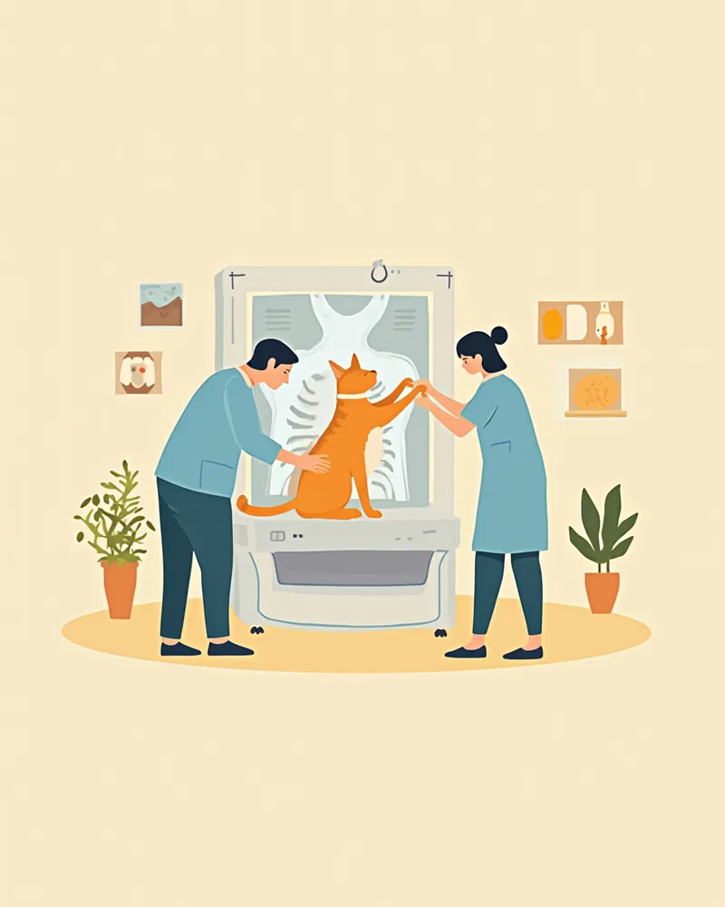 반려묘가 원격 전이 확인을 위해 흉부 엑스레이 검사를 받는 모습