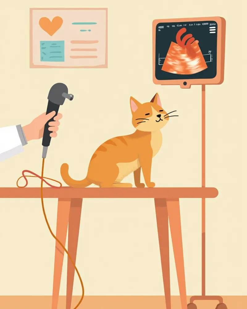 고양이 심장 초음파 검사 화면과 수의사
