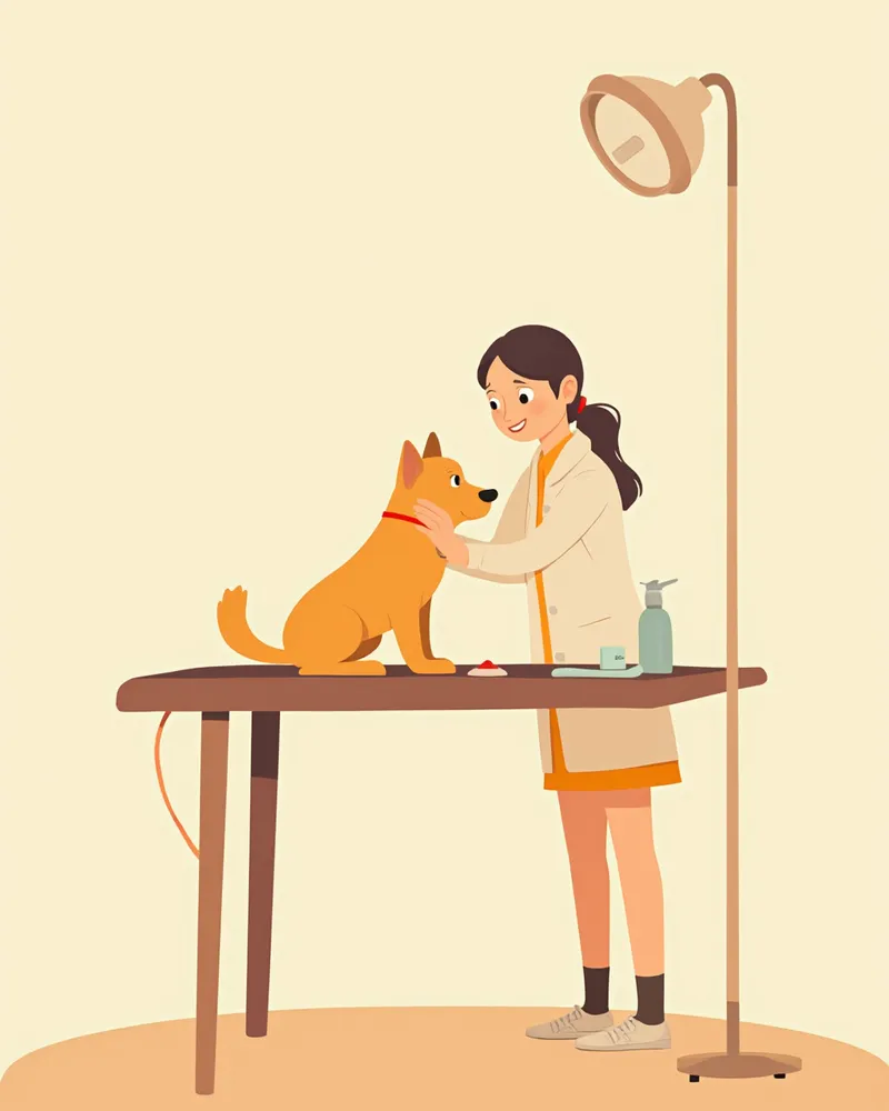 수의사가 강아지의 잇몸 색과 맥박을 확인하는 모습