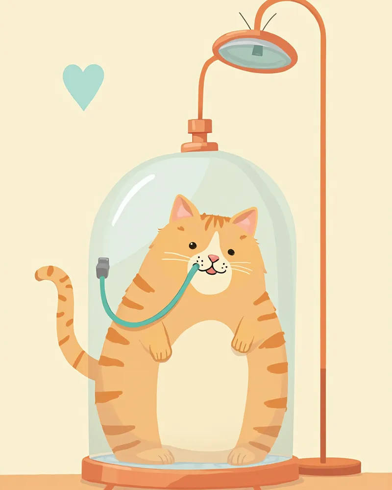 동물병원 산소실에서 치료받고 있는 고양이