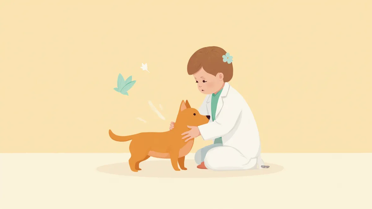 비뇨기 검진을 받는 강아지 일러스트