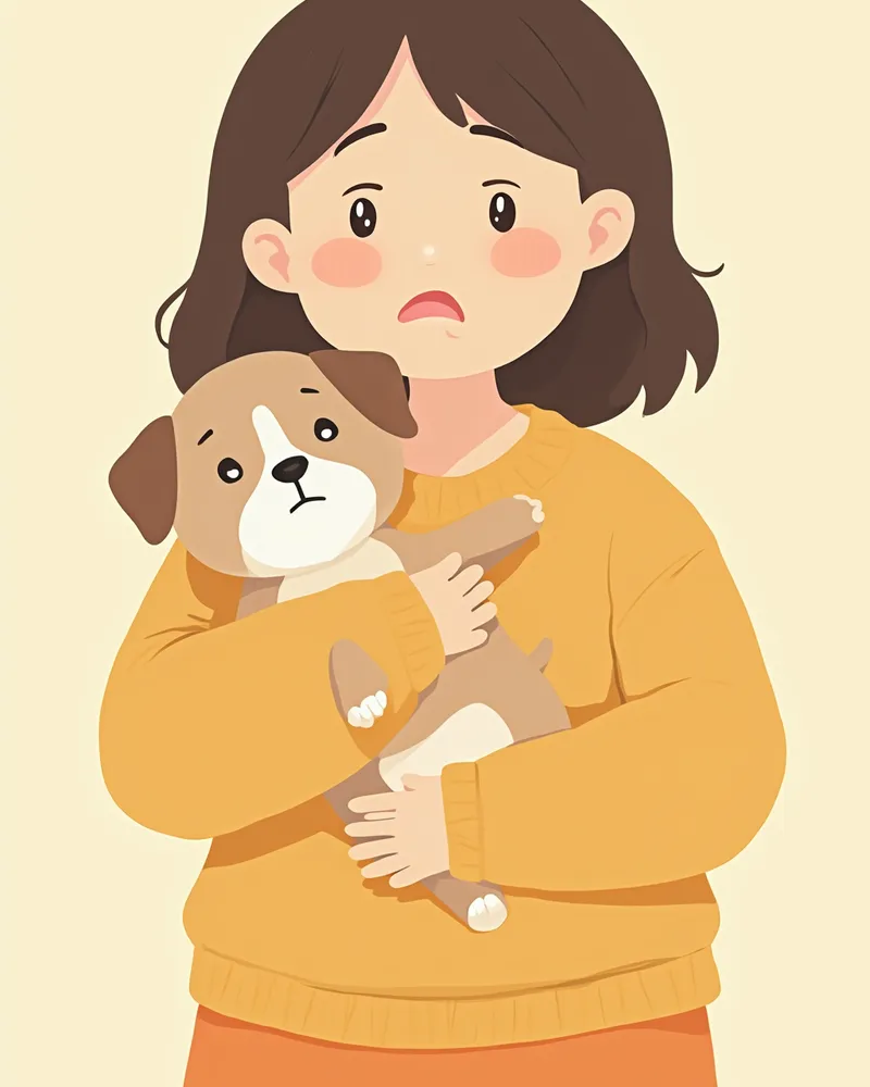 걱정스러운 보호자와 강아지 일러스트