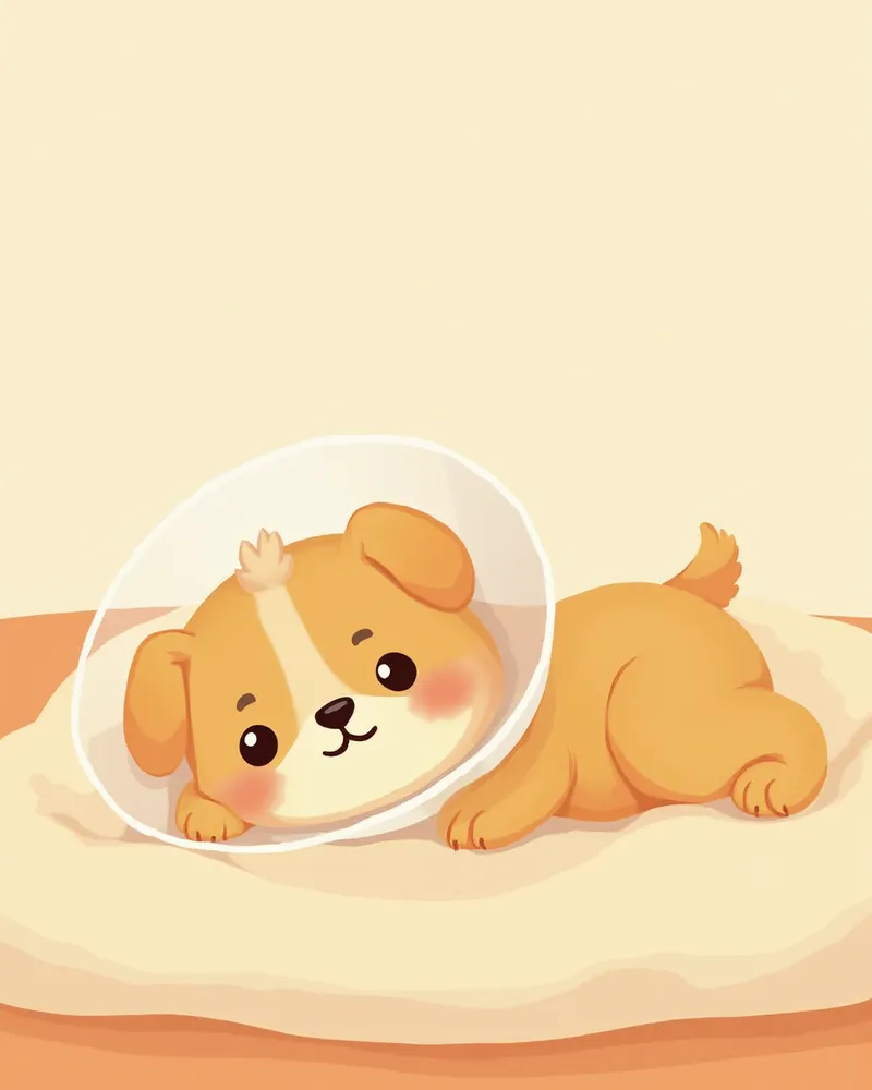 넥카라를 쓰고 회복 중인 강아지 일러스트