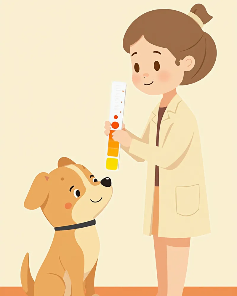 수의사가 소변검사 스틱을 확인하는 모습