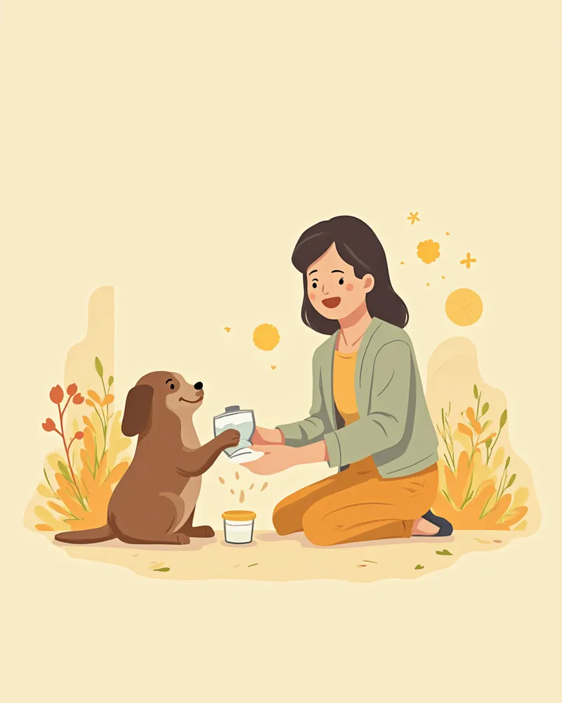 보호자가 반려견의 소변 샘플을 채취하는 모습