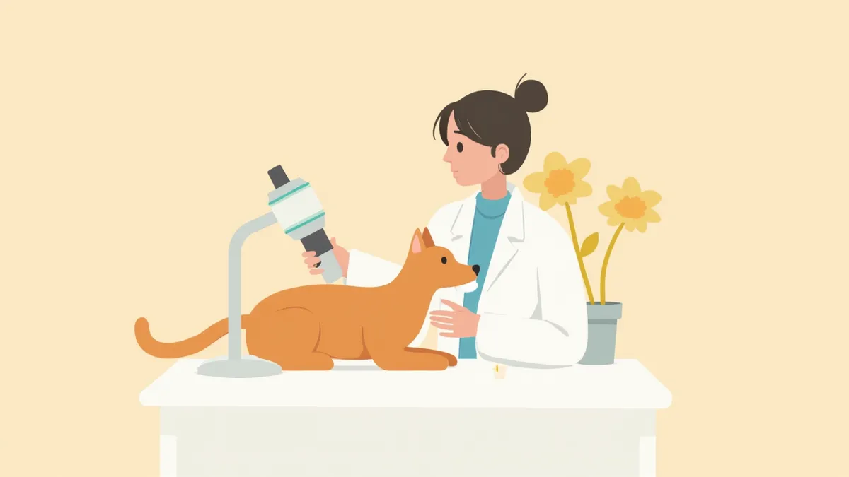 소변검사를 현미경으로 확인하는 수의사