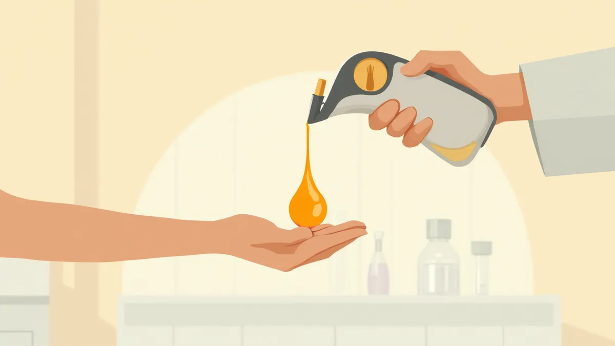 수의사가 굴절계로 소변 비중을 측정하는 모습