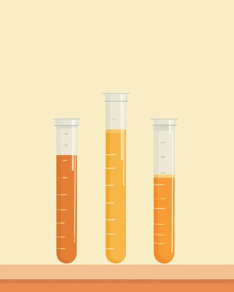 농도별로 다른 소변 샘플 세 개를 비교하는 모습