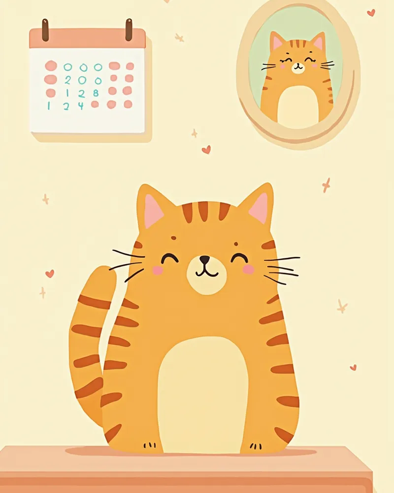 접종 일정표 앞에 앉아 있는 고양이