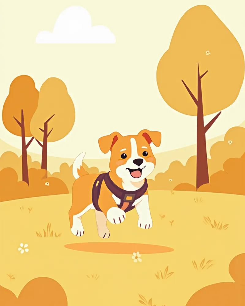 야외에서 활발하게 산책하는 강아지의 모습