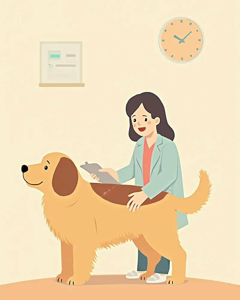 후속 침 치료 세션에서 경과를 확인하는 수의사