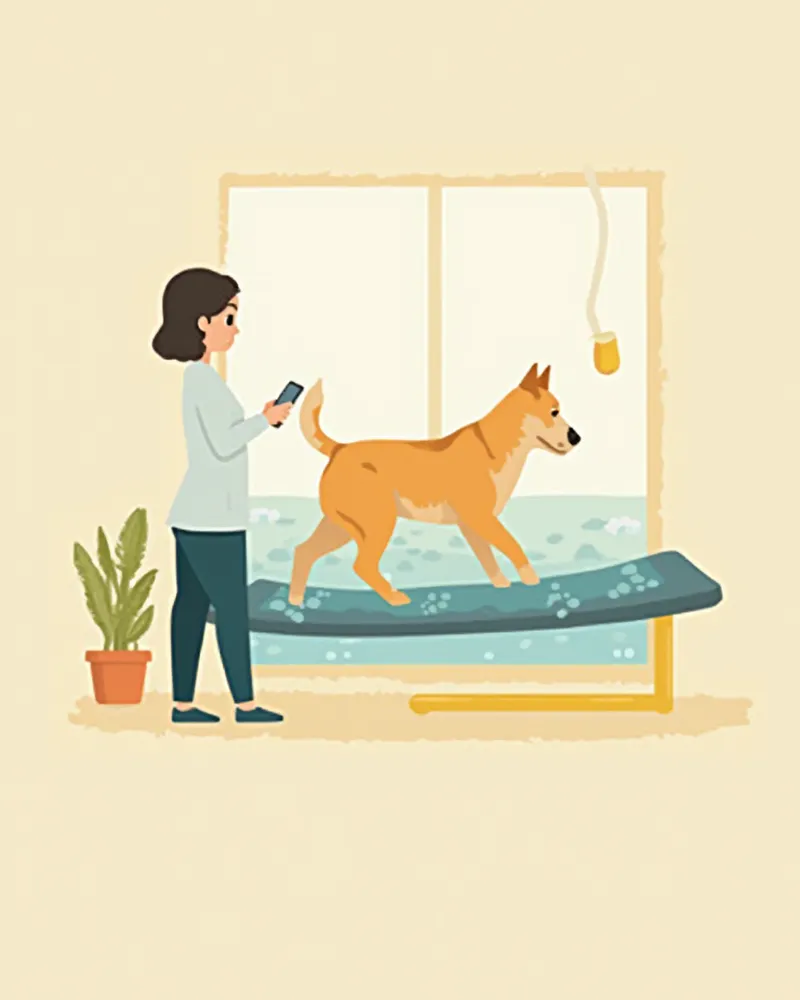 수중 트레드밀에서 재활 운동을 하는 강아지