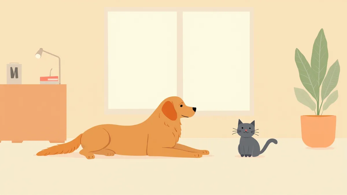 동물행동학 전문의가 강아지와 고양이를 편안한 자세로 관찰하는 진료실