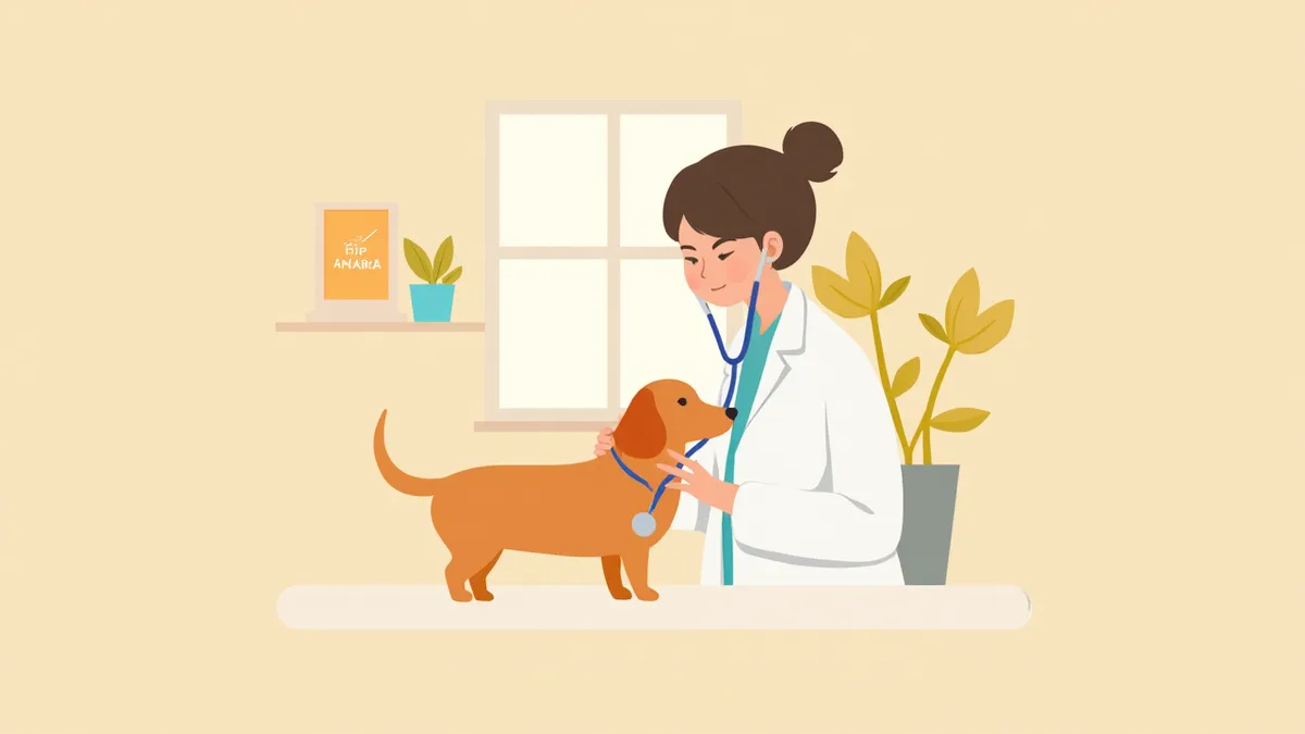 동물병원에서 청진기를 대고 있는 수의사와 반려견