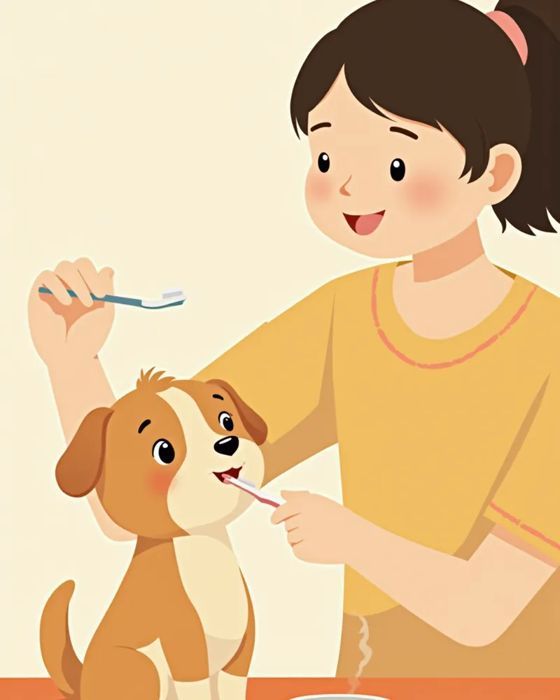 강아지 이빨을 칫솔로 닦아주는 보호자의 손