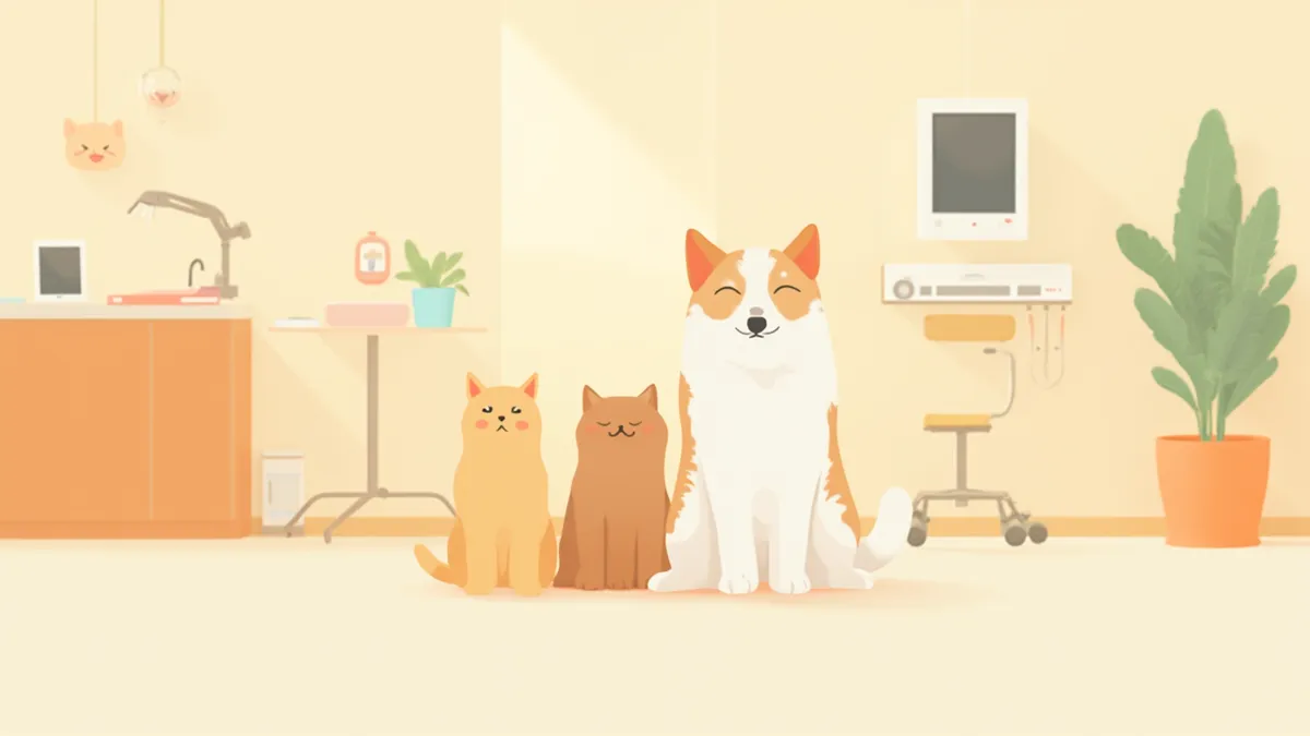 동물 치과 진료실에서 기다리는 강아지와 고양이