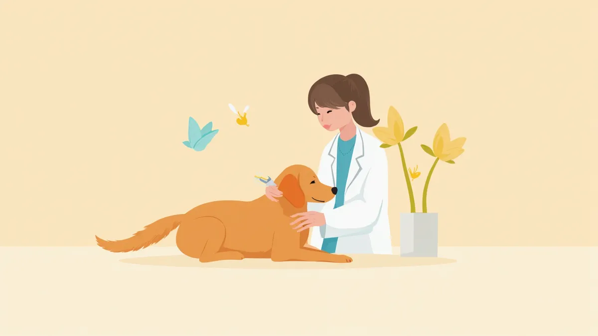 동물 피부과 전문의가 강아지 귀를 검사하는 모습