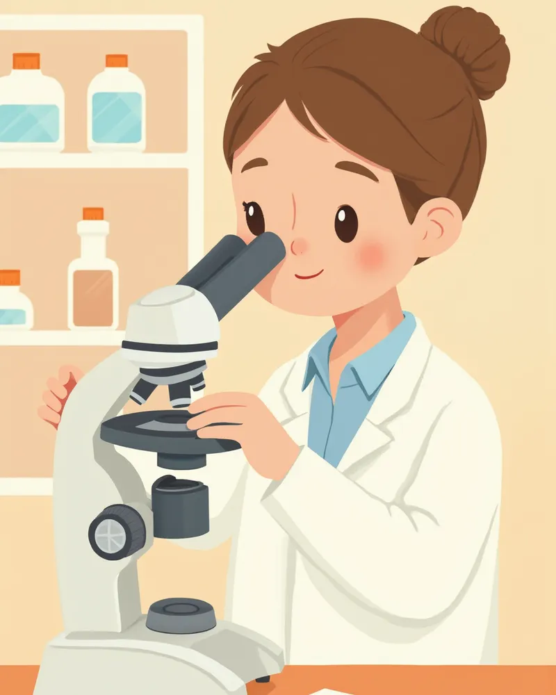 피부 세포 검사를 현미경으로 확인하는 수의사