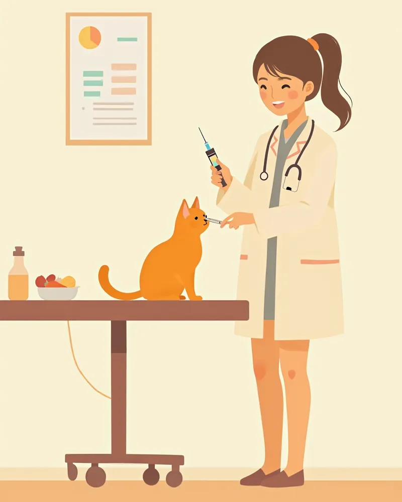 고양이에게 예방접종을 준비하는 수의사