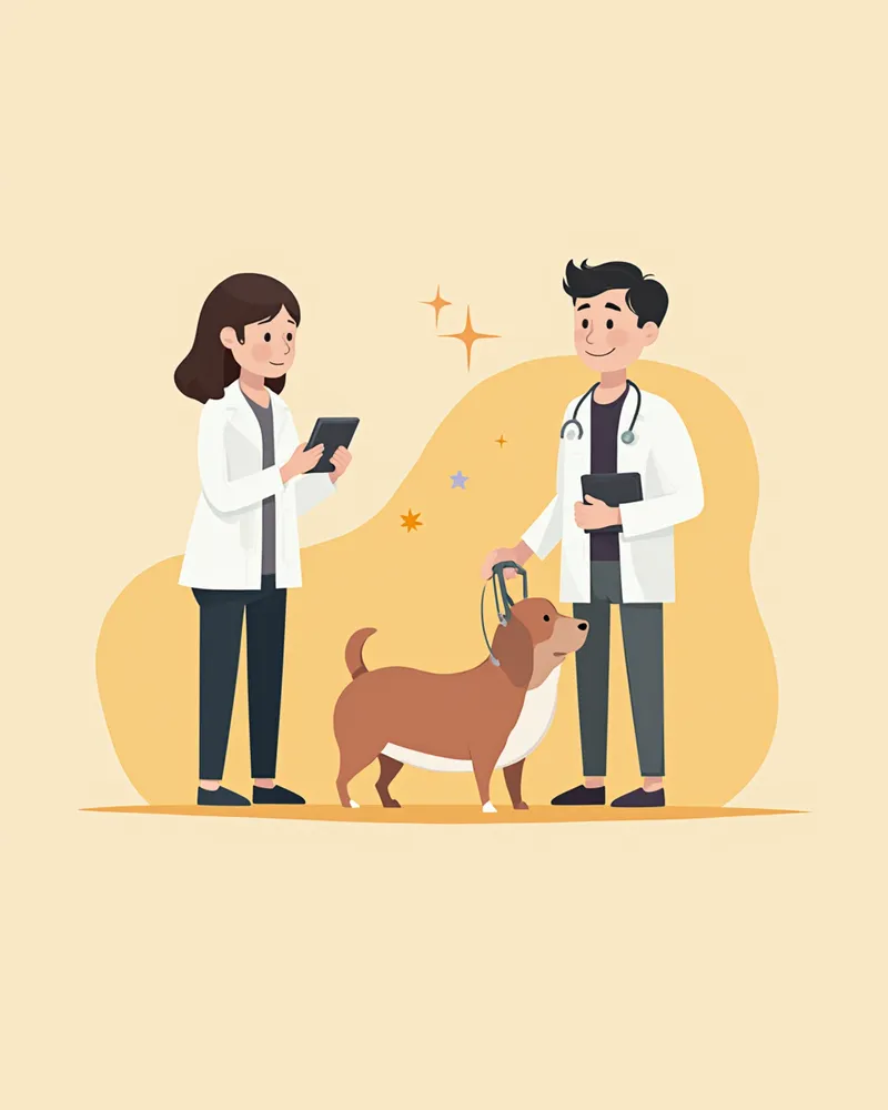 동물영양사가 강아지의 체형 점수를 측정하는 모습