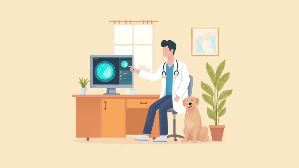 동물 종양과 전문의가 반려견의 검사 결과를 설명하는 모습