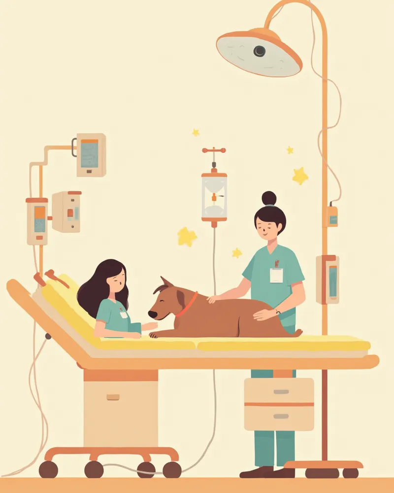 동물병원에서 항암 치료를 받는 반려견의 모습