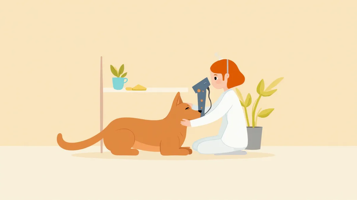 동물 안과 전문의가 강아지 눈을 정밀 검사하는 모습