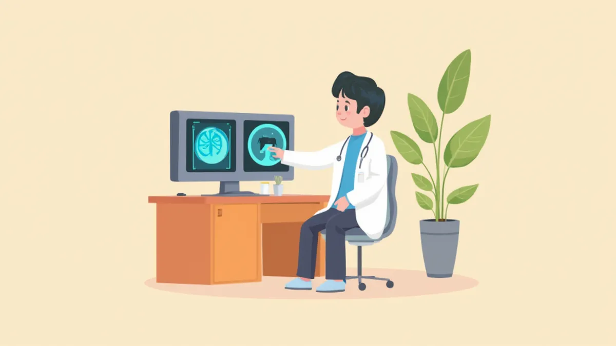 영상 판독실에서 강아지 영상을 확인하는 수의사