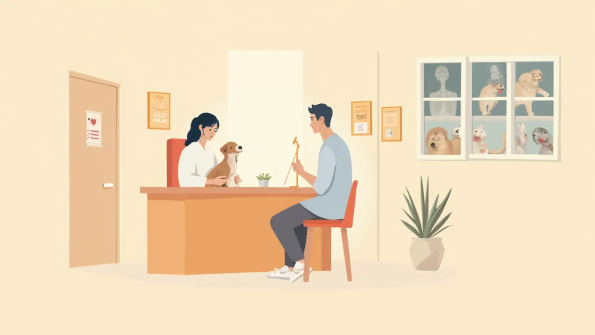 수의사와 2차 소견을 상담하는 보호자