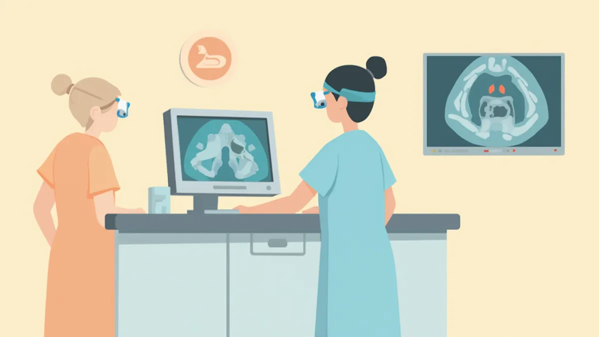 동물 외과 전문의가 CT 영상을 확인하는 모습