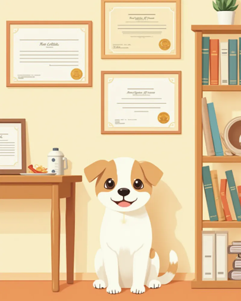 동물병원 벽에 걸린 외과 전문의 자격 인증서