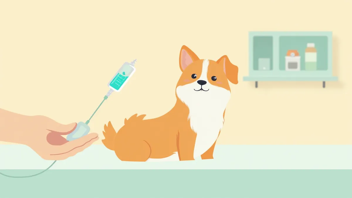 수의사가 강아지에게 정맥 주사를 준비하는 모습