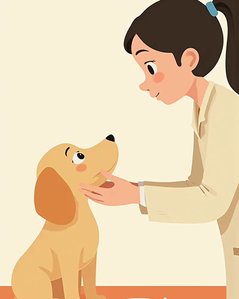 강아지 눈과 피부 상태를 검진하는 수의사