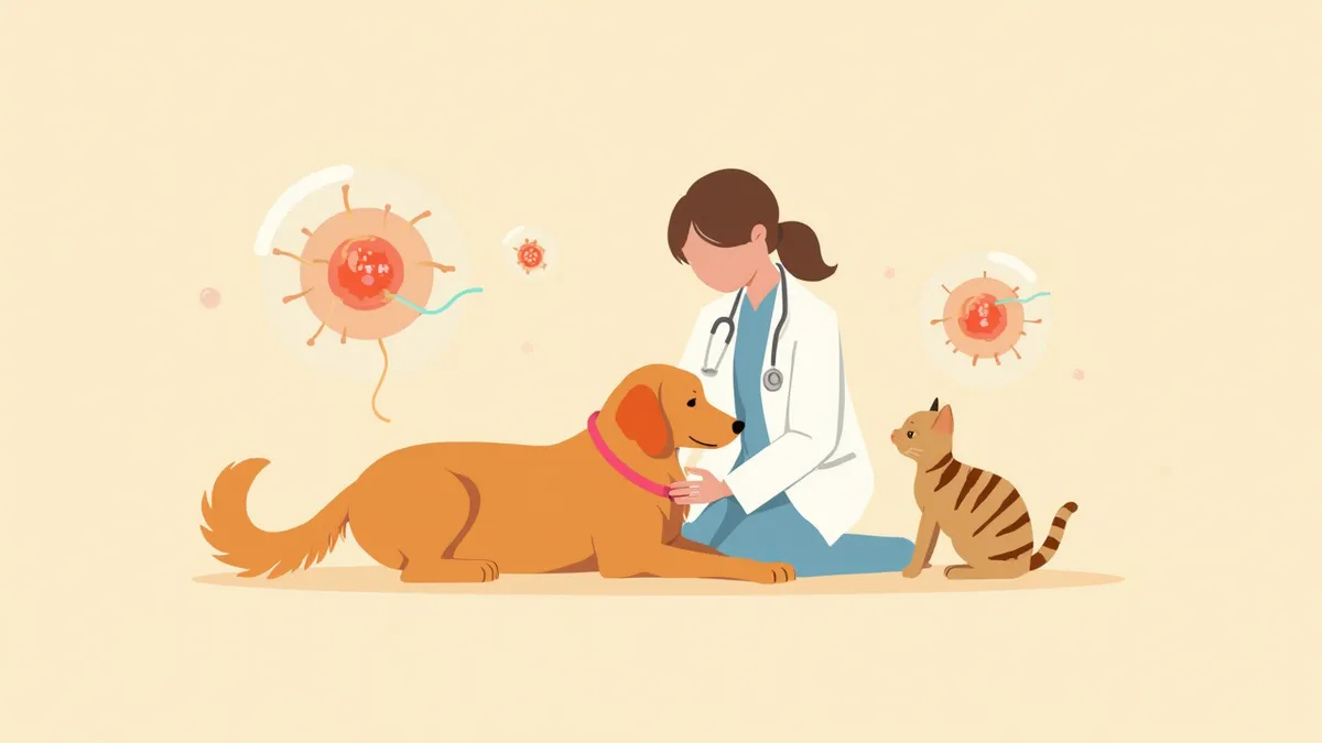 수의사가 강아지와 고양이를 진료하는 모습과 신경·적혈구 이미지