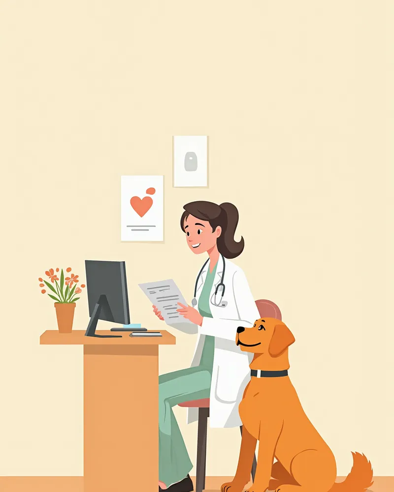 비타민C 연구 자료를 검토하는 수의사