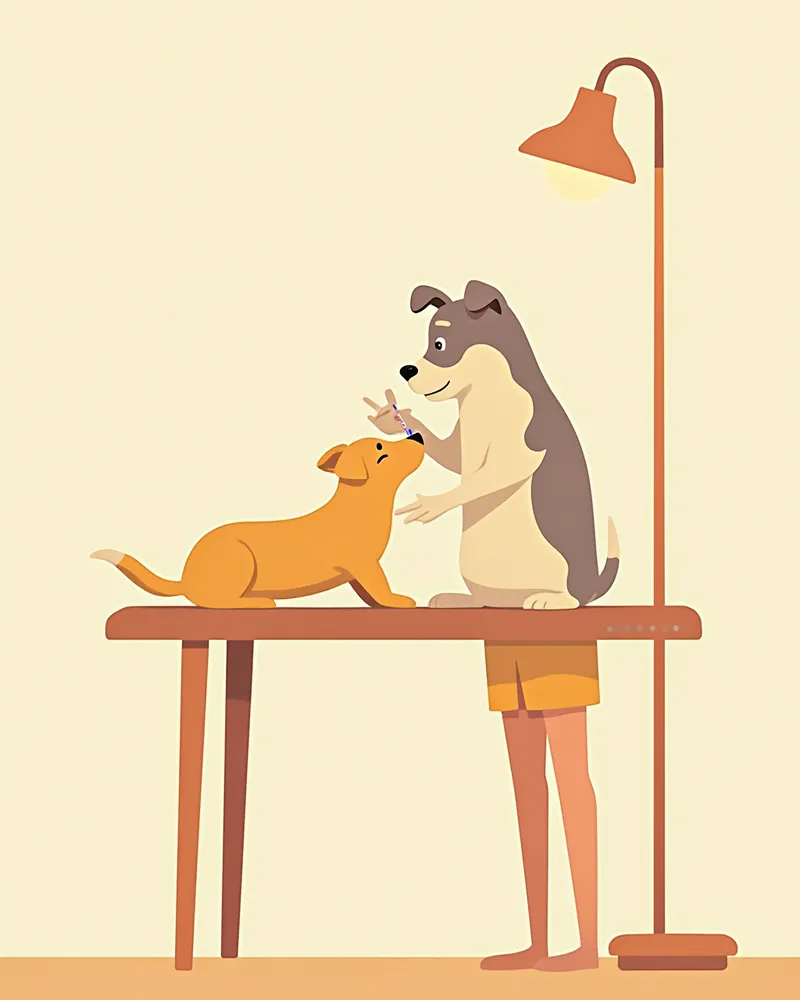 수의사가 강아지 혈액검사를 진행하는 모습