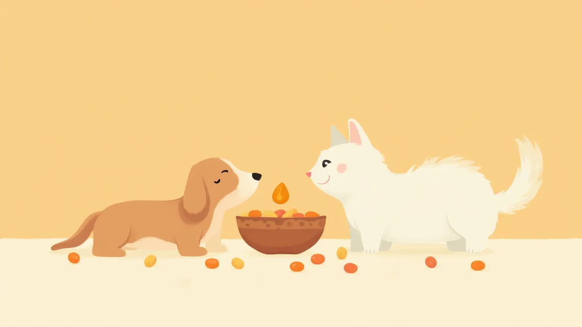 비타민E 캡슐과 강아지·고양이 사료가 함께 놓인 이미지