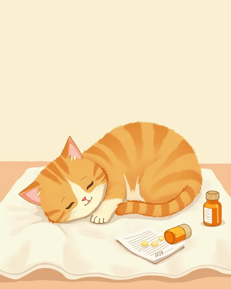 약병 옆에서 자고 있는 고양이