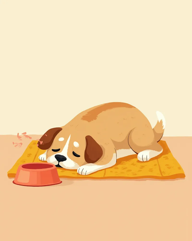 물그릇 옆에 누워 힘없어 보이는 노령견